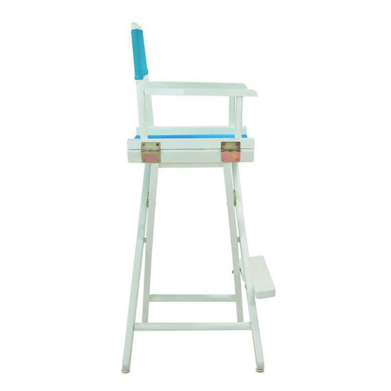 30" Folding Director Chair with Canvas, White, Turquoise