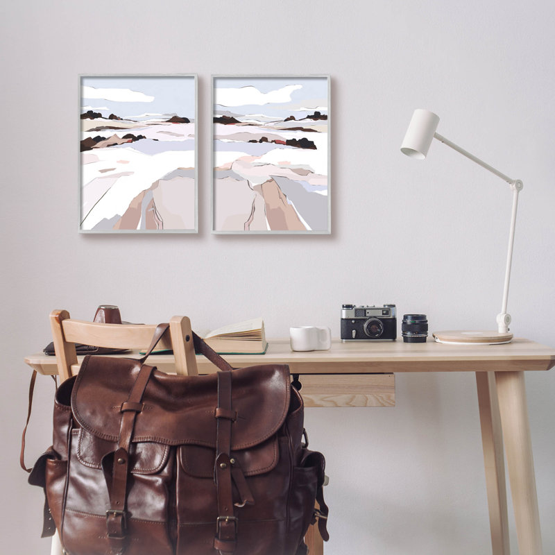 «Abstract Frosty VIew Landscape» par Nikita Jariwala, ensemble de 2 peintures sur bois, H 14 po x l 22 po x P 1,5 po