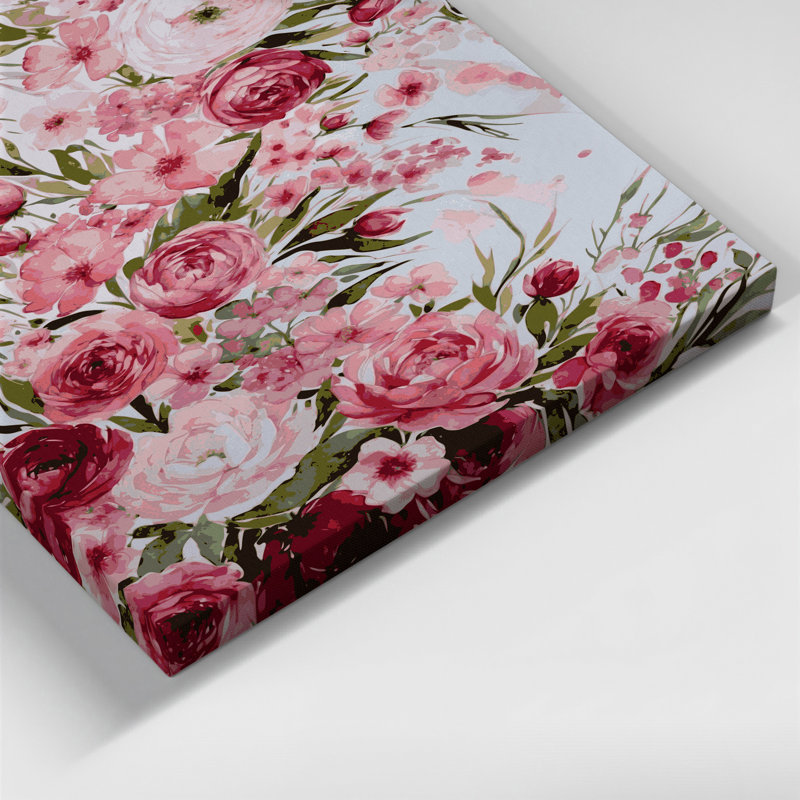 "Watercolor Floral 86", art mural sur toile beige, H 24 po x l 36 po