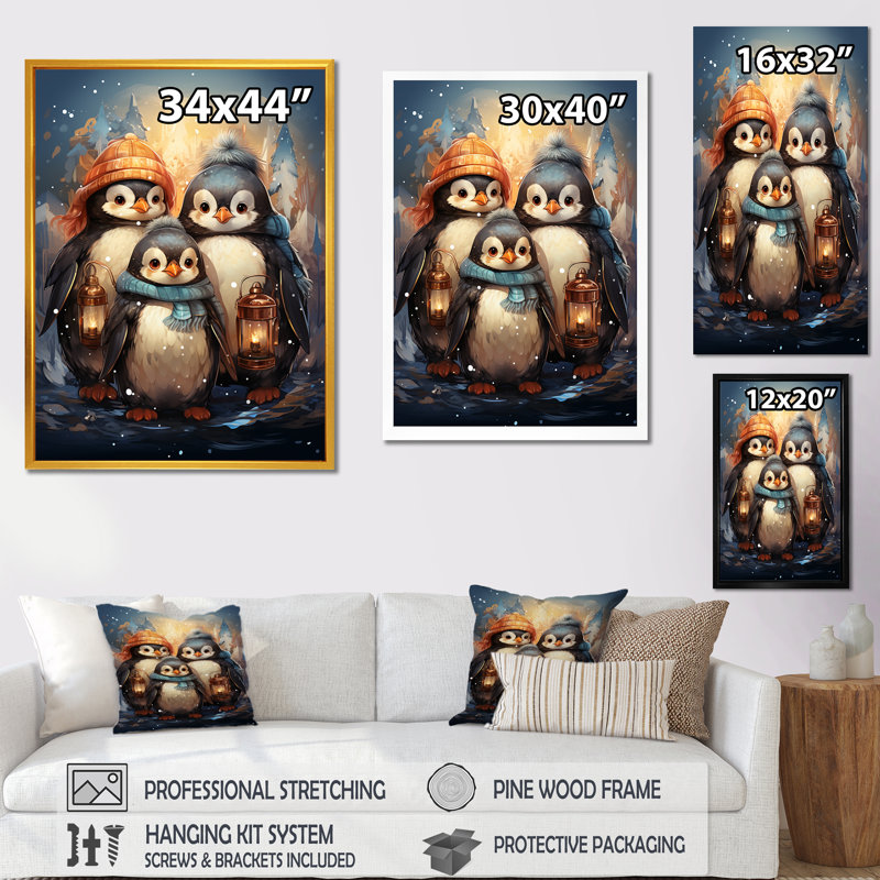 Fête de Noël hiver pingouin - art mural pingouin, Toile tendue, H 32 po x l 16 po x P 1 po