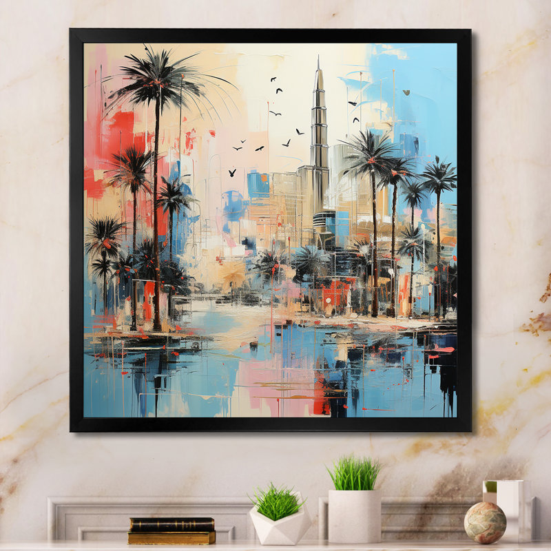 «Layered Dubai Extravaganza», art mural de Dubaï, Cadre simple noir, H 36 po x l 36 po x P 1,5 po
