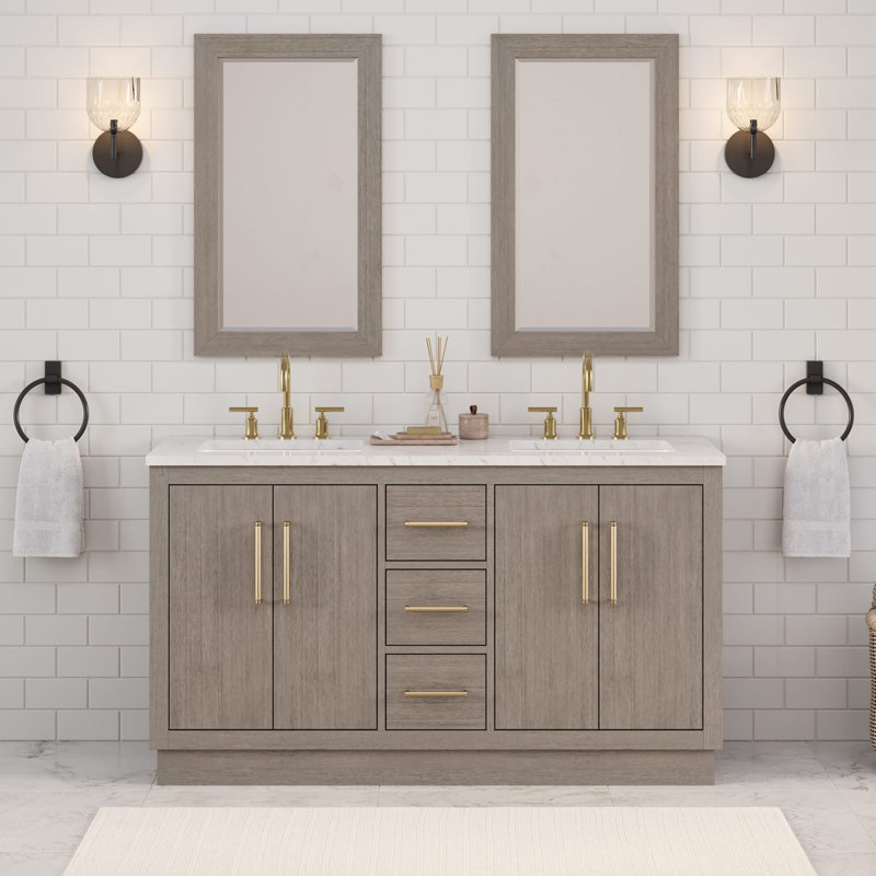 Kamila 60" Double Bathroom Vanity Set, Satin Gold