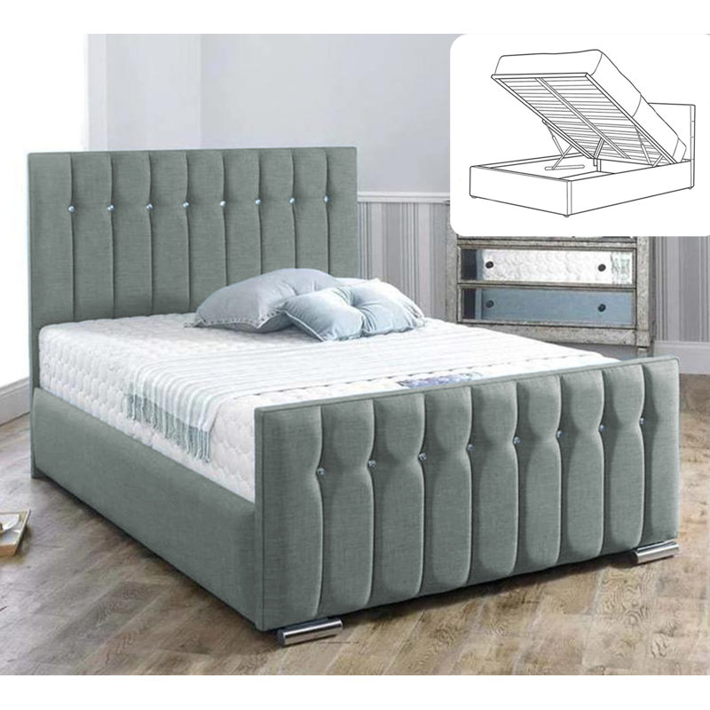 Upholstered Ottoman Storage Bed, Single (3'), Chrome