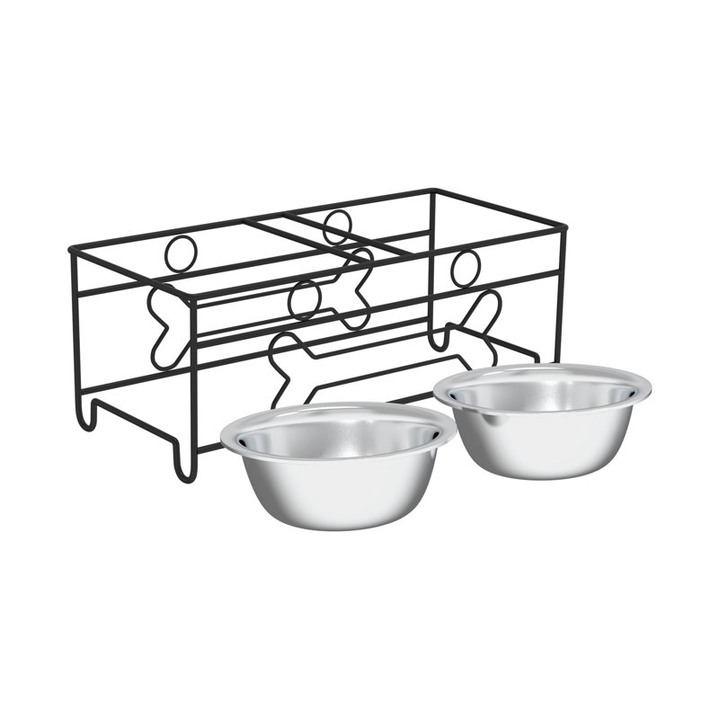 Stainless Steel Elevated Dog Feeder with Two 40oz Bowls