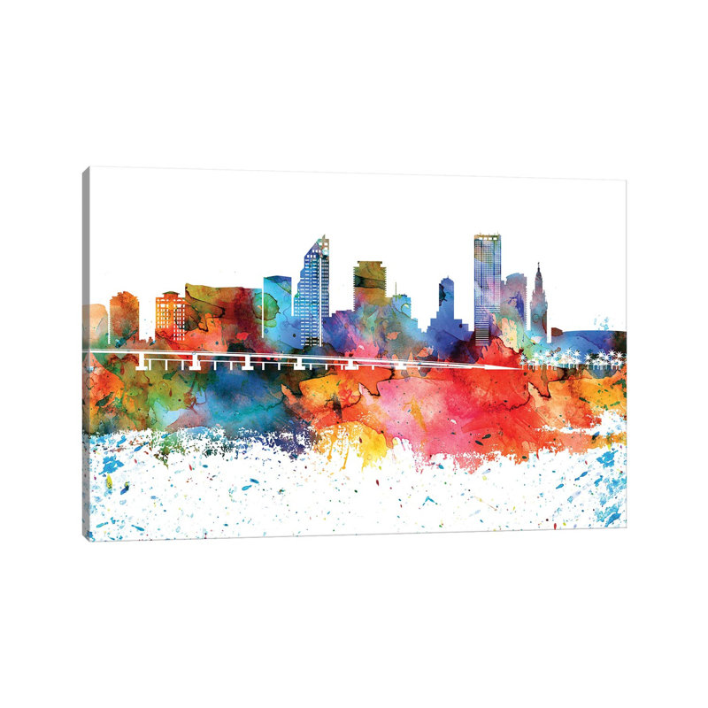 Silhouette d'aquarelle colorée de Miami, H 12 po x l 18 po x 1,5 po