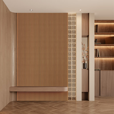 6PC X 94,5 "X 7,9" Panneaux muraux à lattes de bois à insonorisation et bruit 3D (ensemble de 6/31 pieds carrés) 