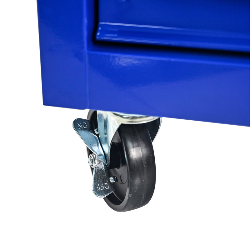 Chariot à outils 6 tiroirs pour le garage, chariot roulant en métal avec roues, noir et bleu, verrouillage par clé, chariot multifonctionnel à roulement, tiroirs verrouillables avec rangement bleu, surface en acier lisse