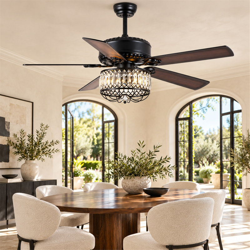 Ventilateur de plafond d'intérieur en cristal 52 "avec lumières et télécommande, Noir