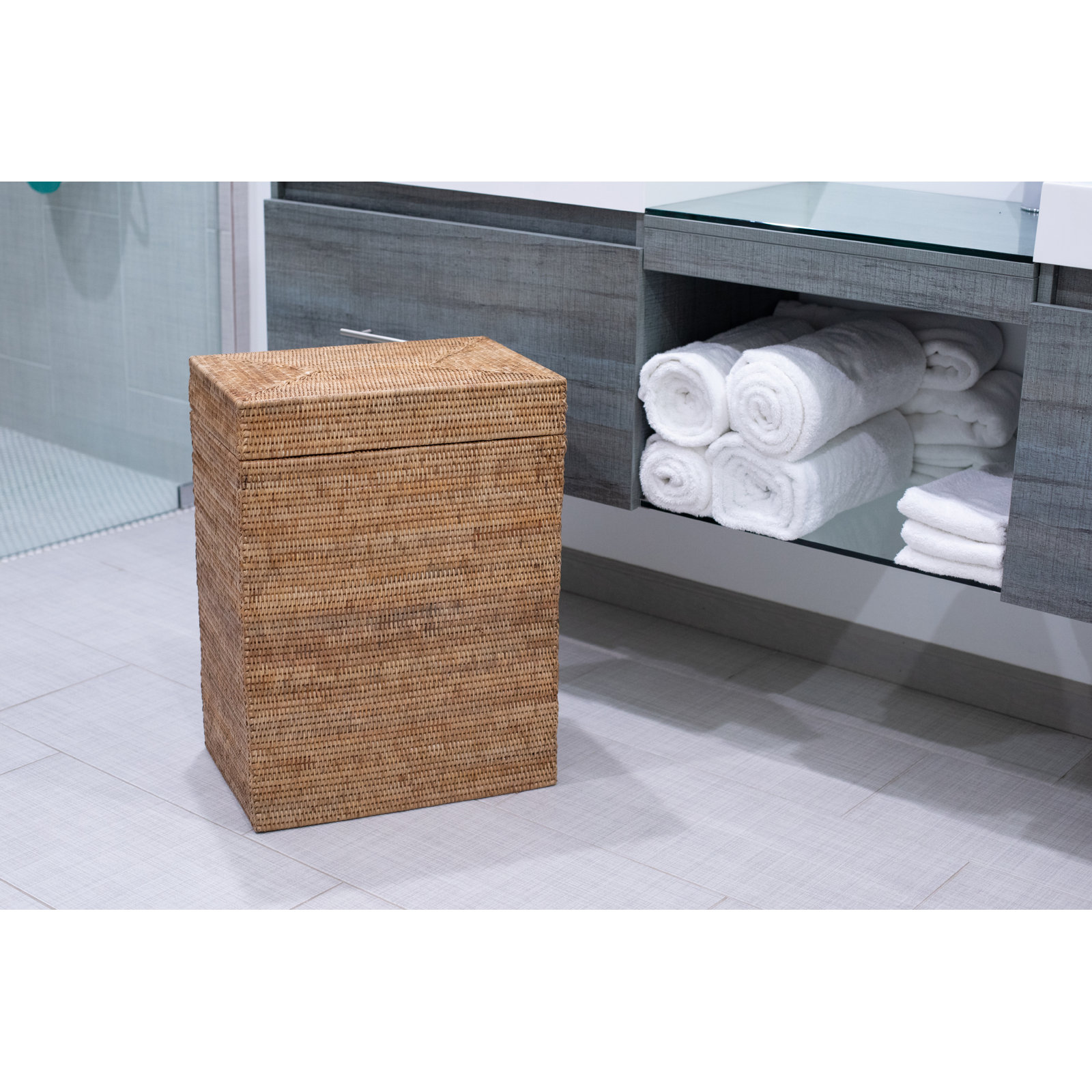 Laundry Hamper with Hinged Lid, Brown