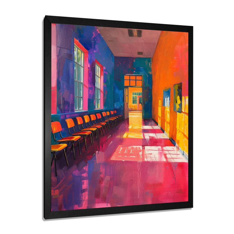 Décoration murale orange et bleue classe créative III - Écoles, H 32 po x l 16 po x P 1 po, Cadre simple noir