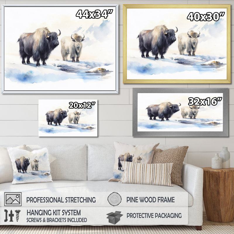 Domestique yak II sur toile, H 34 po x l 44 po x P 1,5 po, Cadre naturel flottant