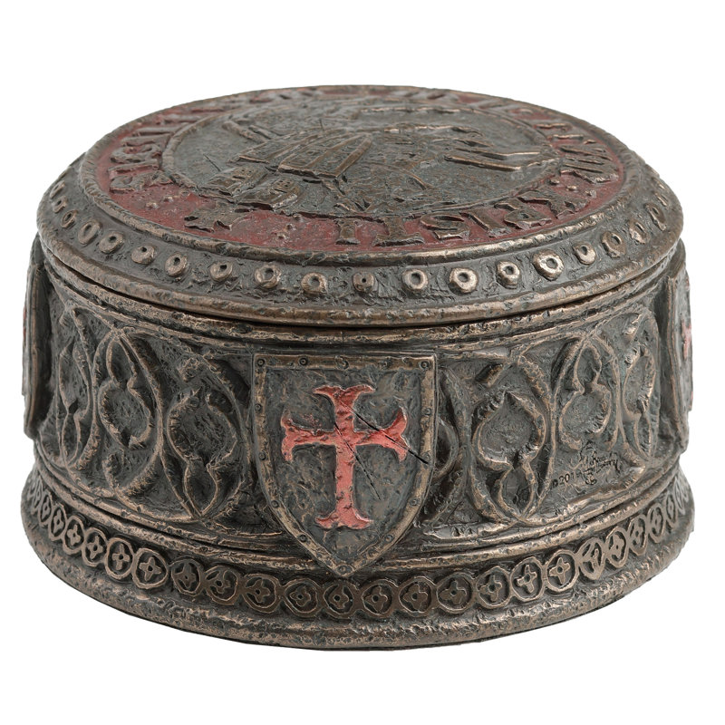3.94 inches L Bronze Knights Templar Seal Trinket Box made of Cold Cast Bronze