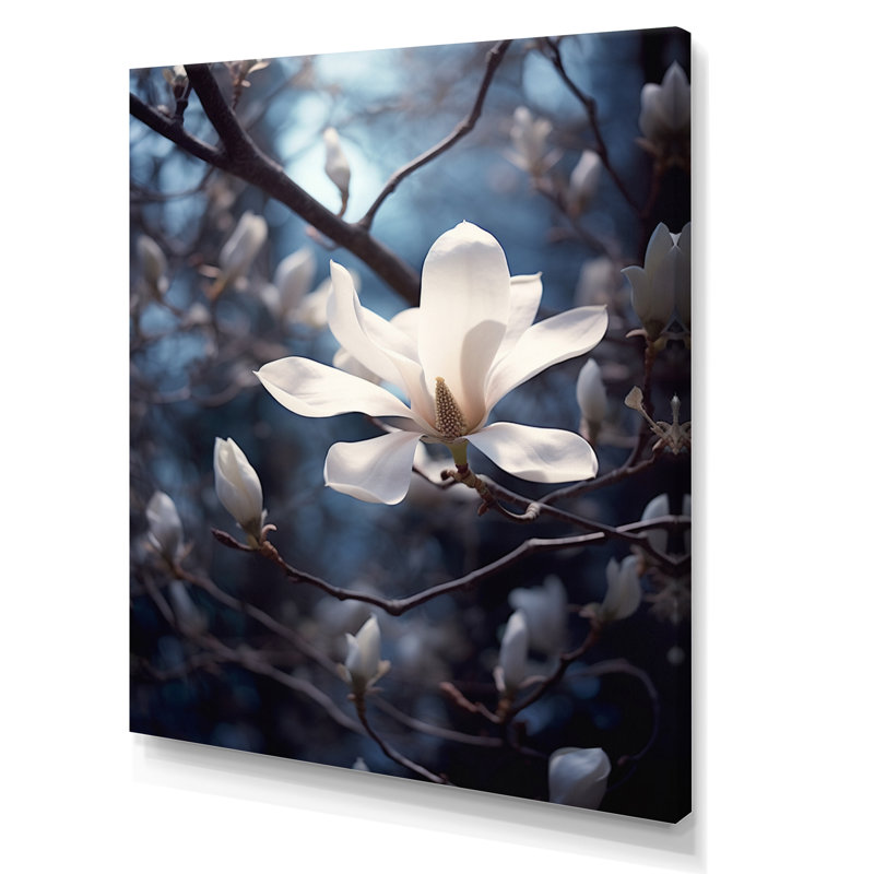 Blanc, bleu, magnolia, paysage, élégance, H 20 po x l 12 po x P 1 po, Toile tendue