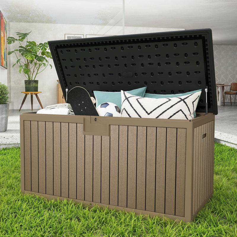 Balconera 62.20'' W 230 Gallons Water Resistant Resin Lockable Deck Box, Black/Taupe