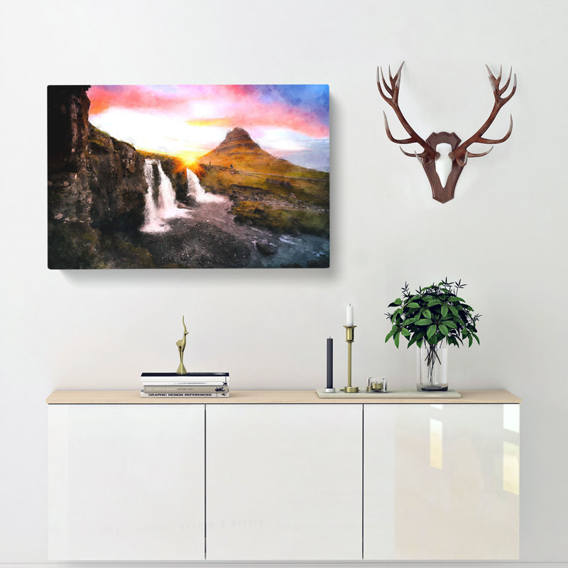 Kirkjufell Waterfalls & Mountain - Wrapped Canvas Print, 50cm H x 76cm W x 3cm D