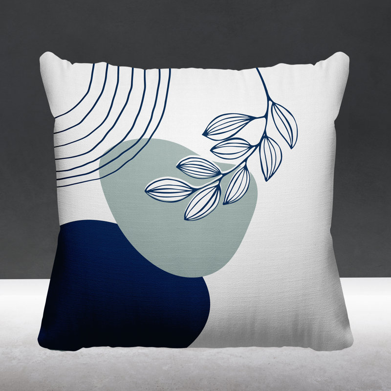Coussin intérieur / extérieur Lupita, L 17 po x H 17 po, Gris / bleu marine