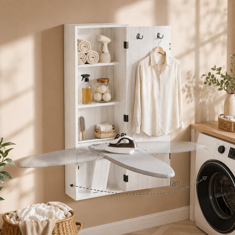 Armoire à planche à repasser murale avec rangement Planche à repasser pliante avec coussin pivotant à 180 ° résistant à la chaleur