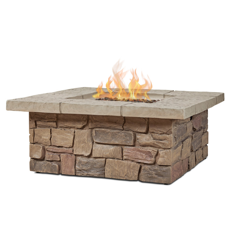 SEDONA 38" Square Concrete Propane or Natural Gas Fire Pit Table by Real Flame, Beige/Brown