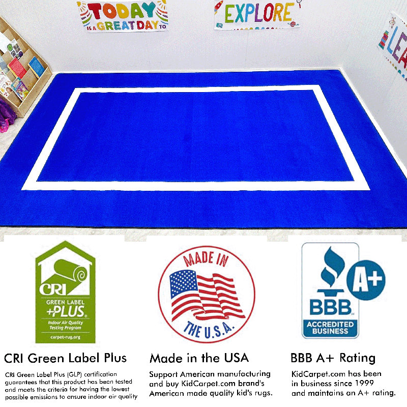 KidCarpet Montessori bleu avec ligne crème, salle de classe rectangulaire pour enfants 7 pi 6 po x 12 pi, tapis de salle de jeux | Tapis pour enfants, idéal pour les endroits très passants dans le salon, la chambre à coucher 