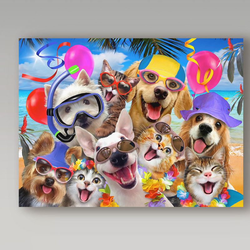 « beach animaux », reproduction d’impression sur toile tendue, H 24 po x l 32 po x P 2 po