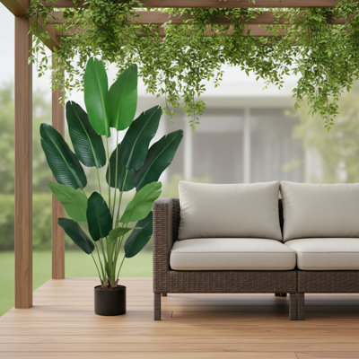 71" Green Artificial Banana Leaf Tree in a Black Pot