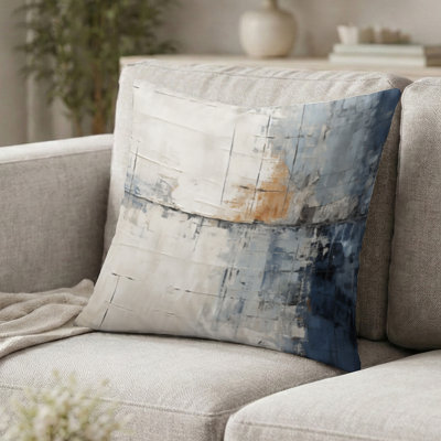 Coussin décoratif abstrait bleu et beige Road Collage II - Coussin décoratif à imprimé abstrait