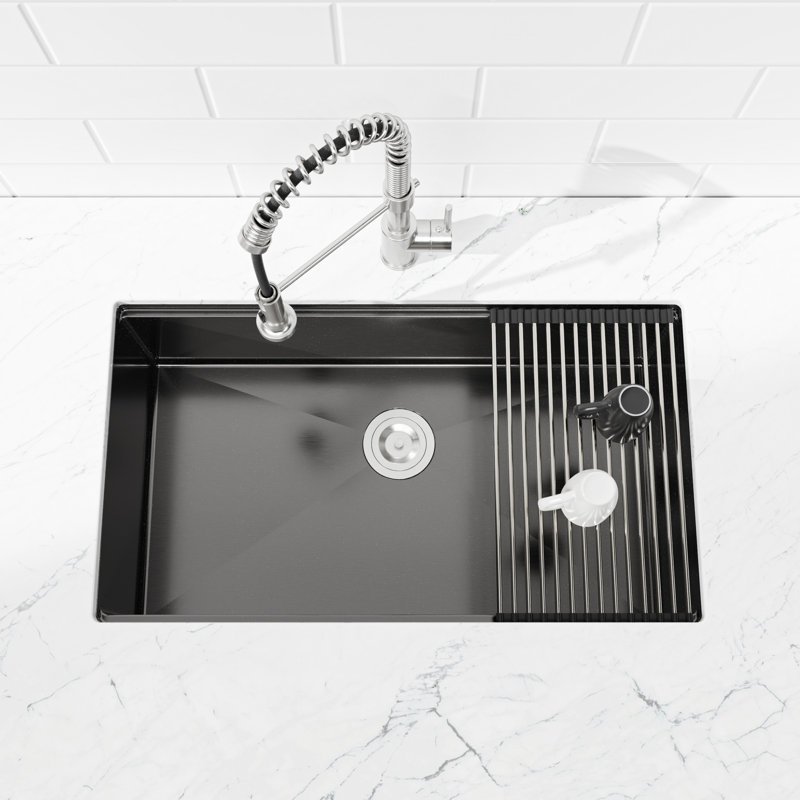 Évier encastrable 33 po x 19 po x 10 po x 10 po, avec forme rectangulaire et finition à l'eau - Teinture 33 po x 19 po - Surface amplement d'espace pour le lavage de la vaisselle