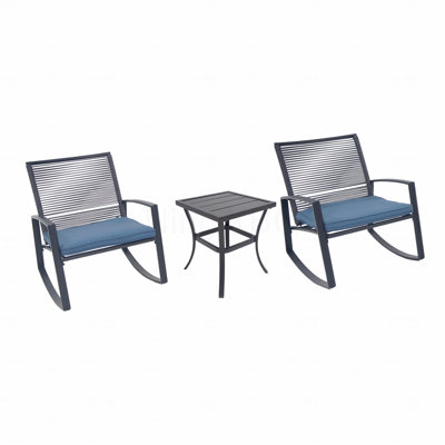 Conversation Set, 2-Person Outdoor Patio Bistro Metal Rocking With Table