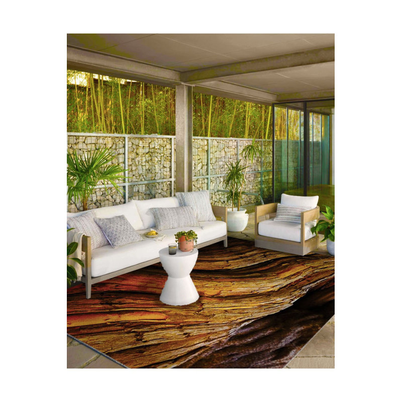 Tapis courbé en forme d'arbre incurvé à motif tissé et lavable à la machine, Rectangle 2 pi 6 po x 4 pi 11 po