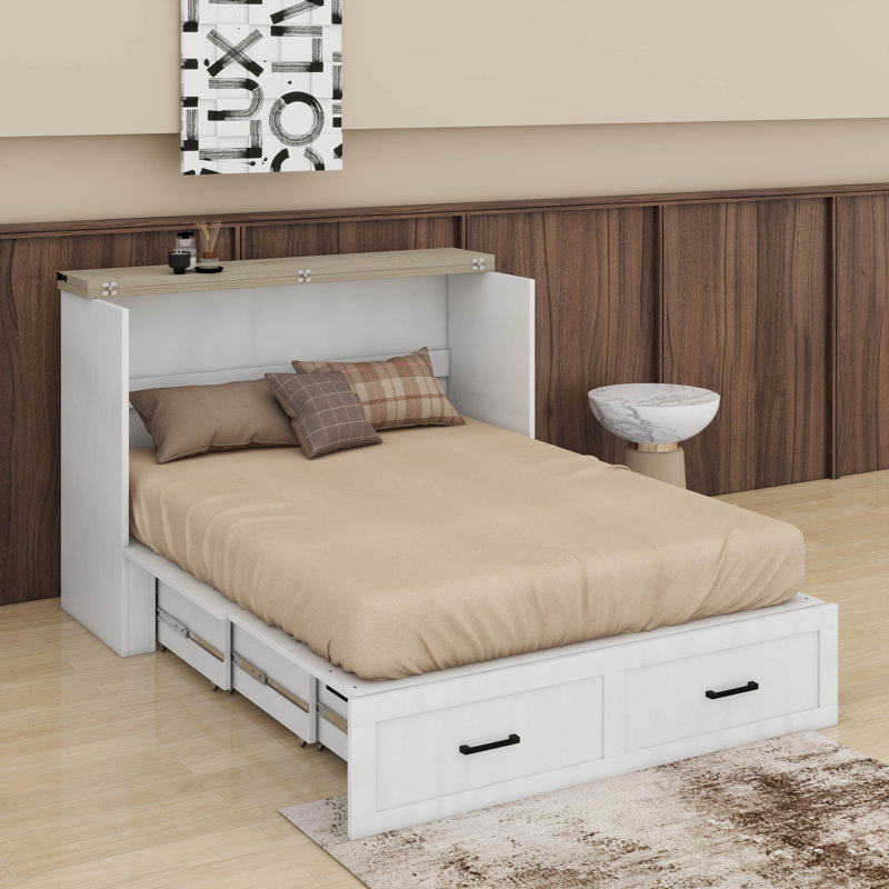 Grand lit escamotable avec station de charge, Blanc