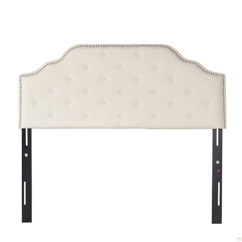 Tufted Upholstered Headboard Queen Size, Solid Wood Head Board With Durable Metal Legs, Ivory