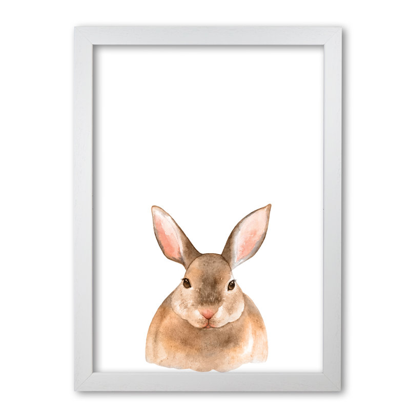 Forest Friends, Cute Bunny - Painting, 30 cm H x 21 cm W x 5 cm D, White Grain Frame