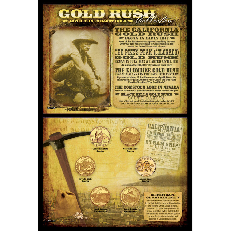 Gold Rush Collection of Six State Quarters in Vinyl Display Case