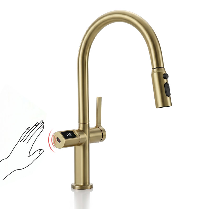 Lefton Touchless Pull-out Kitchen Faucet, Hands Free Motion Sensor Activated, Battery-free Temperature Display, Kf2206