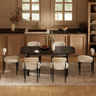 Ensemble de table de salle à manger 7 pièces, ensemble de table de cuisine et chaises avec table rectangulaire et 6 chaises bouclées, table de salle à manger avec base découpée pour la salle à manger