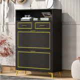 Shoe Cabinet With 2 Flip Drawers, 2 Slide Drawers And 1 Shelf, Modern Free Standing Shoe Rack For Heels,Sneakers, Slippers,Shoe Storage Cabinet For Entryway, Hallway, Living Room