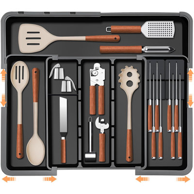 Organisateur de tiroir de cuisine à 9 compartiments extensible - Argenterie réglable et plateau de rangement pour couteaux
