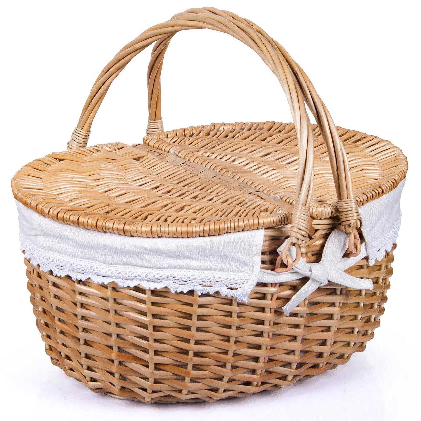 Panier Pique-Nique En Osier Style Britannique - Doublure Coton Amovible - 26x18x15cm - Idéal Randonnée