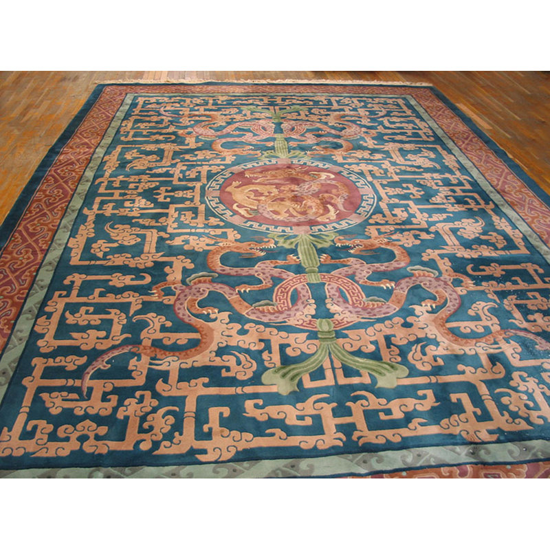 Antique Elaborate Chinese Dragon Design Room Size Art Deco Carpet
