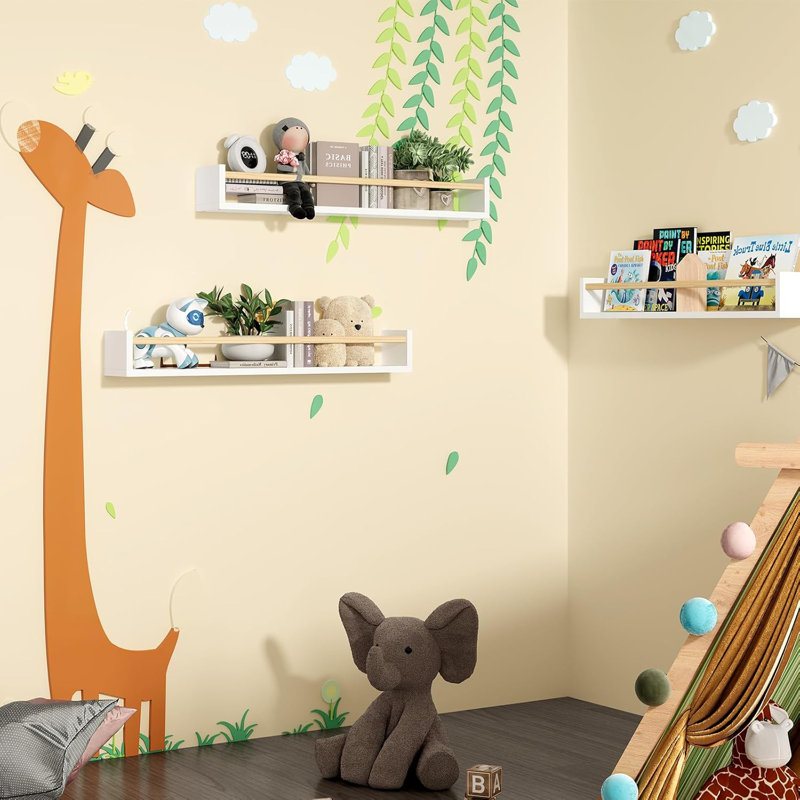 Floating Bookshelves For Nursery And Kids Room - Set Of 3 Solid Wood Wall Mounted Shelves For Books, Toys And Decor Storage - Space Saving And Versatile Design