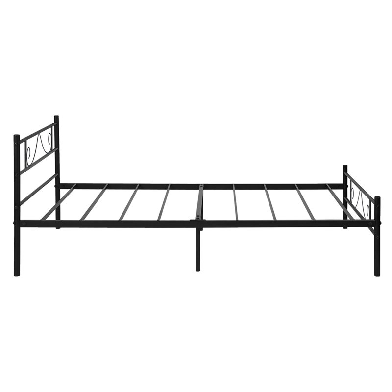 Metal Bed Frame with Beard Design Headboard, Single (3'), Black