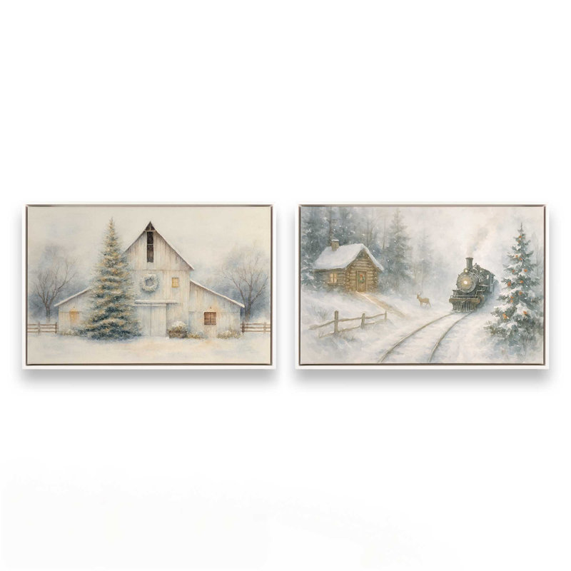 Frosted Journeys Set of 2 Canvas Prints, 21" H x 62" W, Impression encadrée sans passe-partout, Blanc opaque