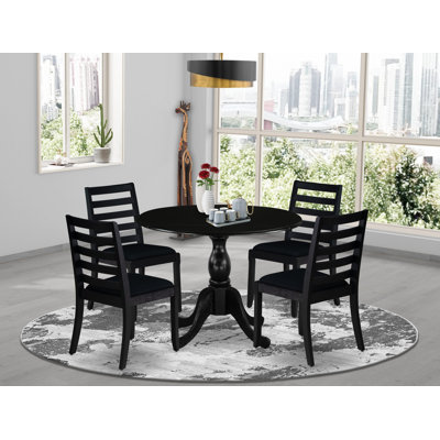 Dining Set Includes a Round Table and Stackable Linen Chairs, Black