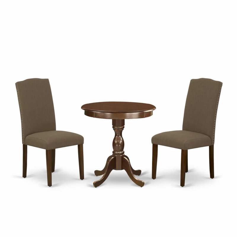 3-Piece Black and Cherry Finish Solid Wood Top - Upholstered Dining Room Set with High Back - (Seats-4), Mahogany, Brown