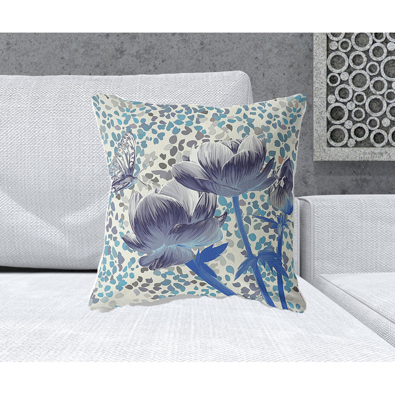 Coussin décoratif 20 po x 20 po bleu et blanc cassé, Gris / Jaune