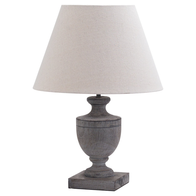 Handcrafted Jaqueline Wooden Table Lamp with Linen Shade – Elegant Minimalist & Country-Chic Lighting for Living Room or Bedroom