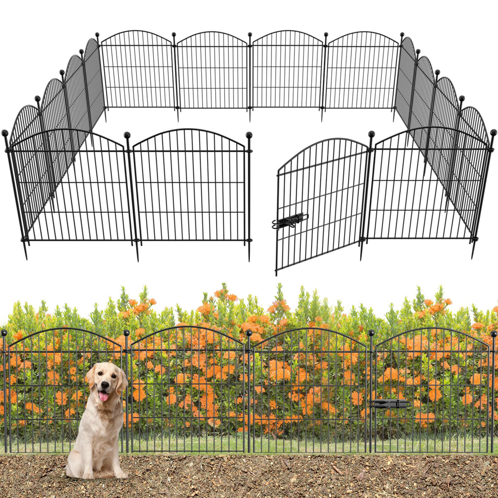 WOYAO Decorative Garden Fence Animal Barrier With Gate 32 In(h)×36.8 Ft ...