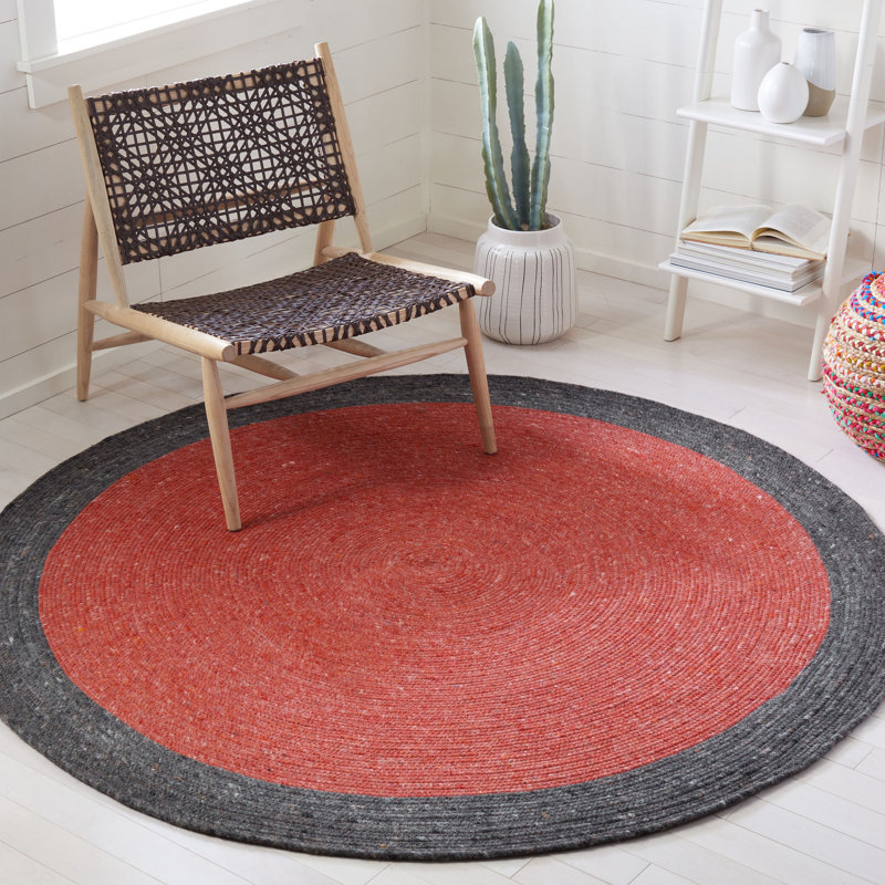 Tapis en laine / coton tissé à la main rouge Nunley, Rond 6 pi