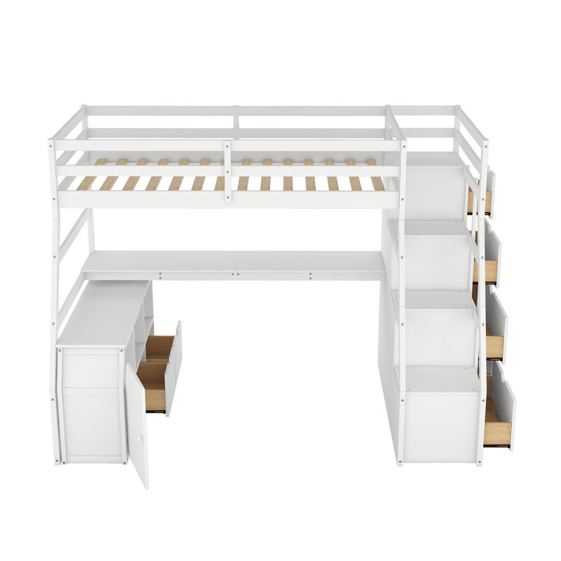 Glinnie Kids Twin Loft Bed with Drawers, White