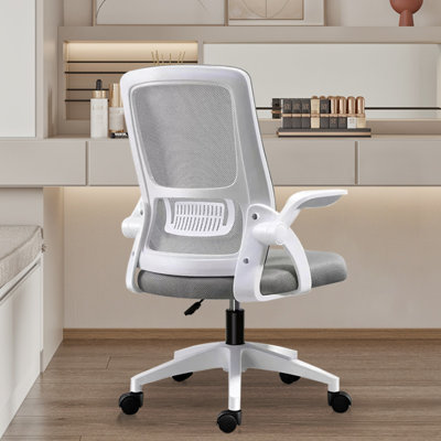 Ergonomic High Back Mesh Home Office Chair Adjustable Height Swivel Flip‑Up Arms Lumbar Support, Gray